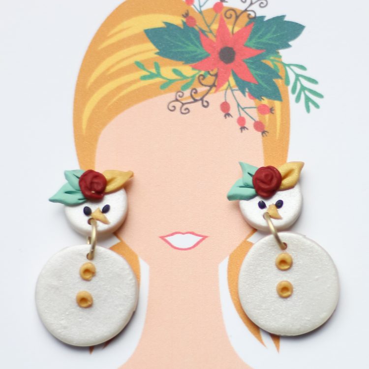 Snowflake and Snowman Clay Earrings – Winter Earrings – Christmas Clay Earrings – Snowflake Barrette (Copy)