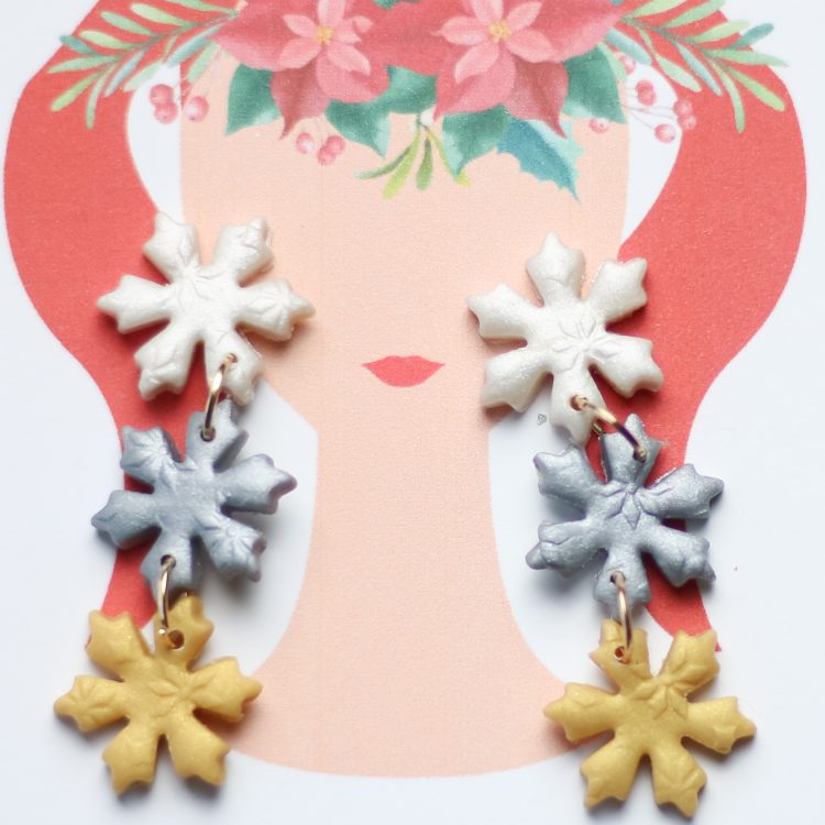Snowflake and Snowman Clay Earrings – Winter Earrings – Christmas Clay Earrings – Snowflake Barrette